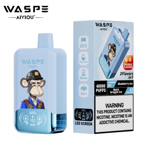 Waspe Jednorazowy e-papieros 40000 buchów o smaku Double Flavor Blueberry Ice - Black Dragon Ice