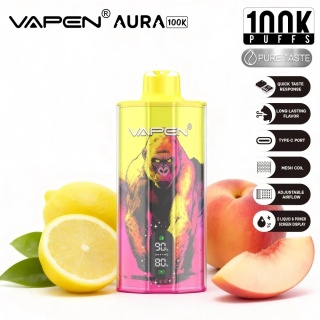 Jednorazowy e-papieros Vapen Aura 100 000 o smaku Lemon Peach