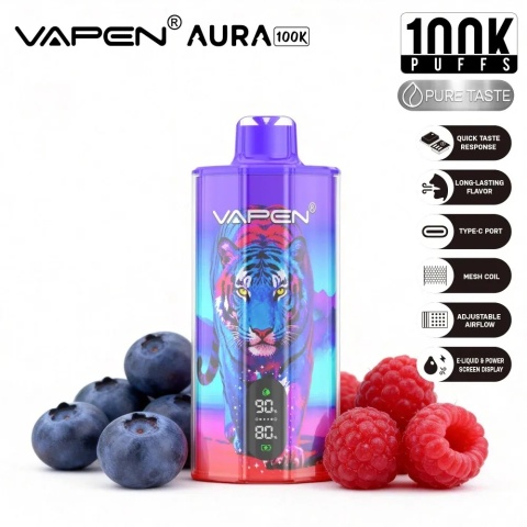 Jednorazowy e-papieros Vapen Aura 100 000 o smaku Blueberry Raspberry