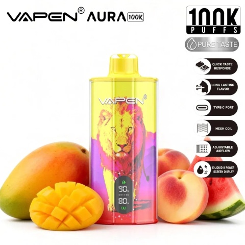 Jednorazowy e-papieros Vapen Aura 100 000 o smaku Mango Peach Watermelon