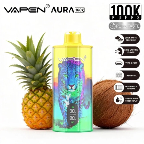 Jednorazowy e-papieros Vapen Aura 100 000 o smaku Pineapple Coconut