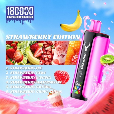 Jednorazowy e-papieros Stagbar 180 000 puffs 6in1 o smaku Strawberry Edition