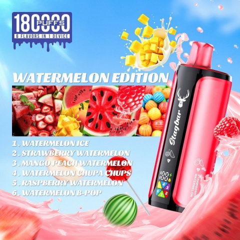 Jednorazowy e-papieros Stagbar 180 000 puffs 6in1 o smaku Watermelon Edition